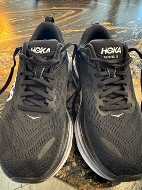 Hoka Bondi 8 Running Shoes - Black with White Sole
